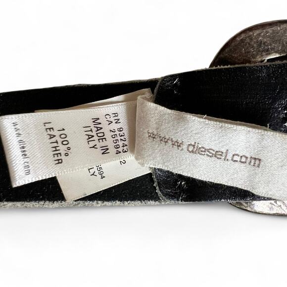 Diesel Vintage Studded Leather Belt Black Silver Logo Buckle Size 34 Made Italy - Picture 5 of 8
